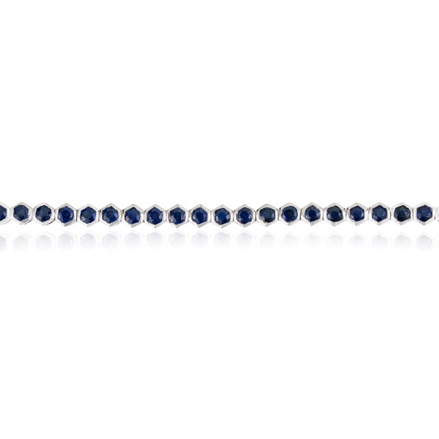 Geometric 5.54 Carat Blue Sapphire Hexagon Tennis Bracelet in 14k White Gold For Sale - Image 4 of 15