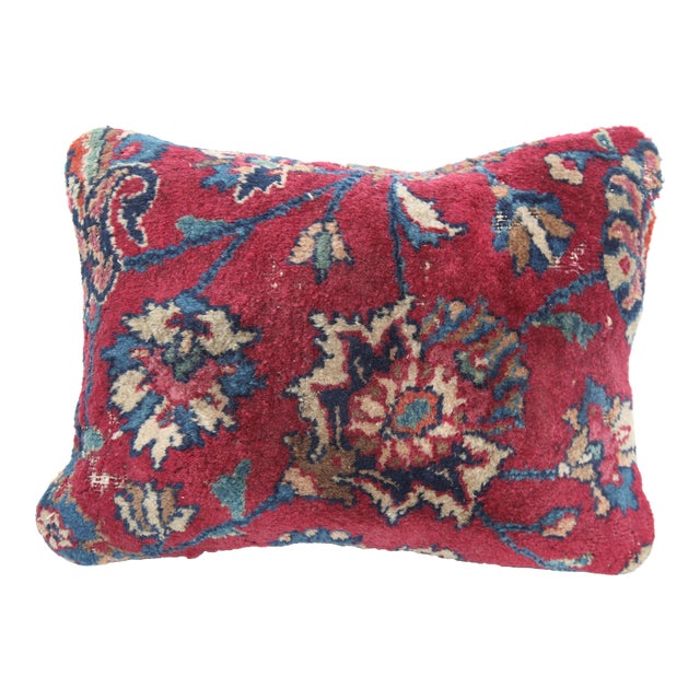 Handmade Antique Red & Blue Rug Pillow -12'' X 16'' For Sale