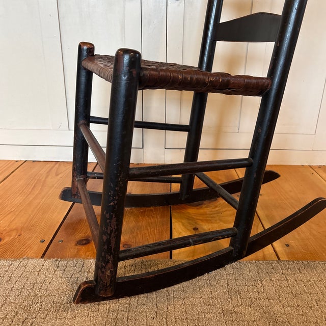 Ebony Mid 19th Century New England Style Wooden Rocking Chair With Rush Seat. For Sale - Image 8 of 12