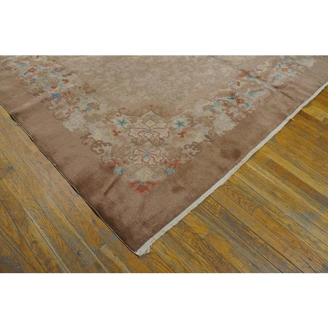 Textile 1920s Orange Peach Floral Antique Chinese Art Deco Rug 9' X 11' 10" Handknotted Wool Carpe For Sale - Image 7 of 8