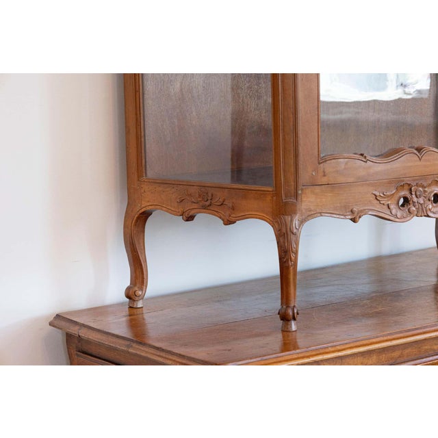 19th Century 19th Century French Louis XV Style Walnut Display Cabinet with Carved Musical Instruments For Sale - Image 5 of 8