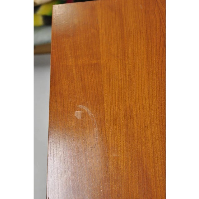 Wood Vintage Mid Century Modern Walnut Brass Base Modernist Kneehole Writing Desk For Sale - Image 7 of 12