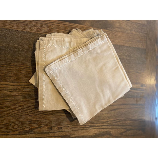 Textile Vintage 1980 Linen Hand-Stiched Linen Napkins- Set of 16 For Sale - Image 7 of 7