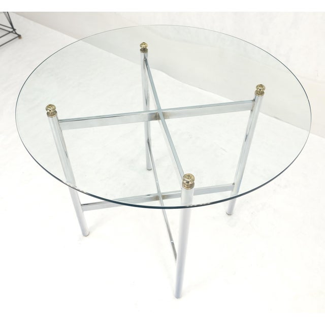 Metal Italian Chrome & Brass X Base Round 36" Diameter Top Gueridon Breakfast Table For Sale - Image 7 of 8