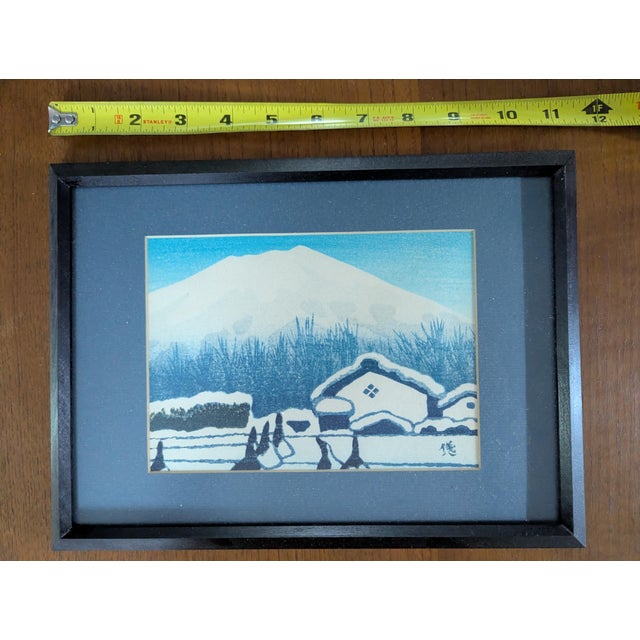 Japanese Framed Tomikichiro Tokuriki Woodblock Print "Winter Mt. Fuji" - Vintage 1970s Sōsaku Hanga For Sale - Image 3 of 6