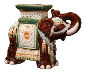 Mid-20th Century Hand Painted Faience Elephant Garden Seat