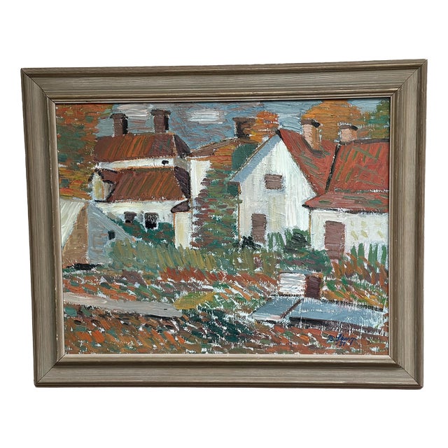 Birger Skarp, Houses, 1950s, Oil Painting on Canvas, Framed For Sale