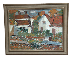 Birger Skarp, Houses, 1950s, Oil Painting on Canvas, Framed