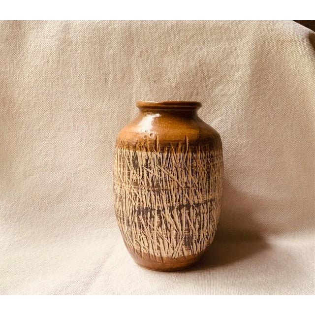 Vintage Studio Pottery Stoneware Vase, Sgraffito, Earthy Glaze For Sale - Image 11 of 18