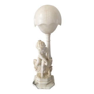 Antique Marble Lamp of Child & Pet For Sale