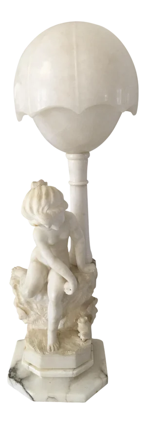 Antique Marble Lamp of Child & Pet