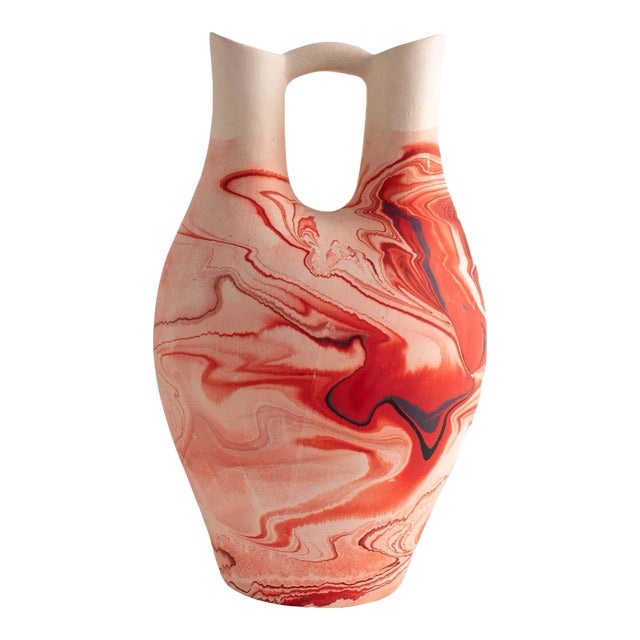 Vintage Orange Swirl Nemadji Wedding Vase Pottery For Sale