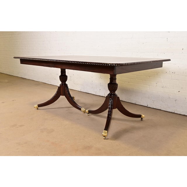 Baker Furniture Company Baker Furniture Style Georgian Mahogany Double Pedestal Extension Dining Table, Newly Refinished For Sale - Image 4 of 15