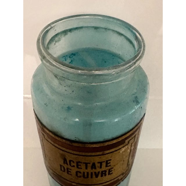 Late 19th Century Antique French Pharmacy Bottle – “Acétate De Cuivre” – Blue-Green Copper Compound For Sale - Image 5 of 5