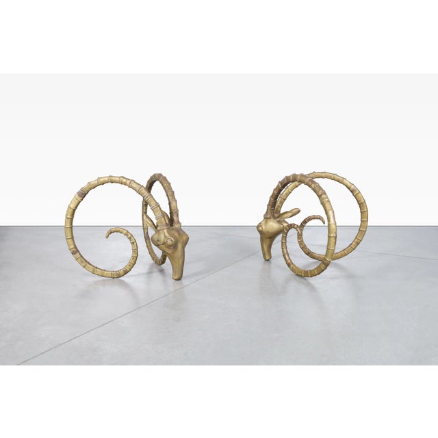 1970s Vintage Brass Ibex Rams Head Dining Table in the Style of Alain Chervet, 1970s For Sale - Image 5 of 12