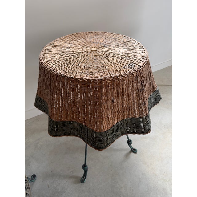 Ghost Draped Wicker Tromp l'Oeil Table + 2 Bistro Chairs, Bohemian Hand Woven For Sale - Image 6 of 12