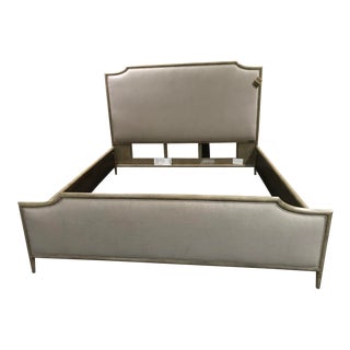 Transitional Henredon Furniture 1945 Quartz Grey Catherine King Upholstered Bedframe For Sale