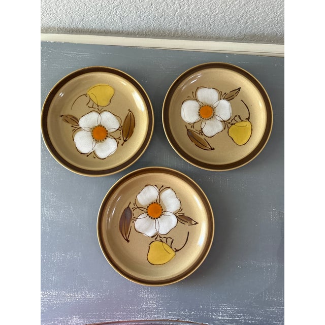 Tan Vintage Hearthside Dogwood Hand-Painted Stoneware Salad Plates - Set of 3 For Sale - Image 8 of 10