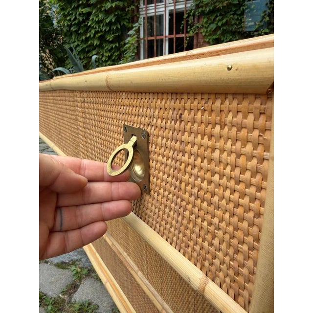 Wood Rattan Bamboo Chest of Drawers with Brass Handles from Dal Vera, Italy For Sale - Image 7 of 11