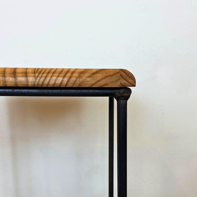 Wood Industrial Steel and Wood Side Table, Spain, 1990s For Sale - Image 7 of 9