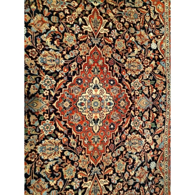 French Country Vintage Kashan Area Rug, Handwoven Floral Pattern, Navy & Brick Red, 4’ X 6’ For Sale - Image 3 of 12