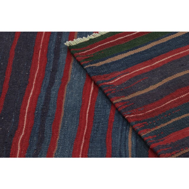 Rug & Kilim's Contemporary Rez Kilim With Navy and Red Striped Design For Sale - Image 10 of 10