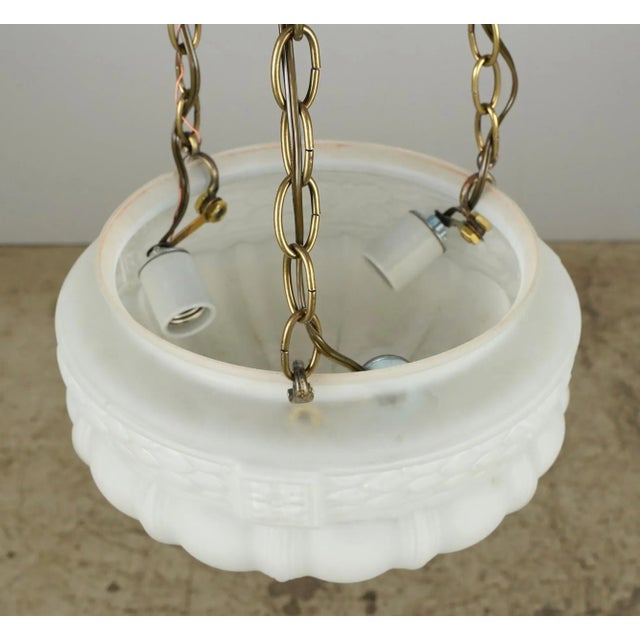 White Mid 20th Century Restored White Glass Bowl Brass Chain Pendant Light For Sale - Image 8 of 11