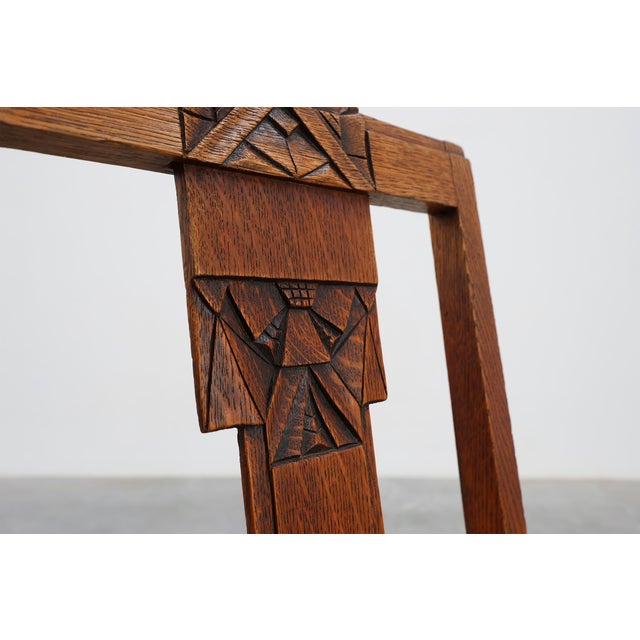 Wood Amsterdam School Oak Side Chair with Geometric Carvings, Netherlands, 1920s For Sale - Image 7 of 12