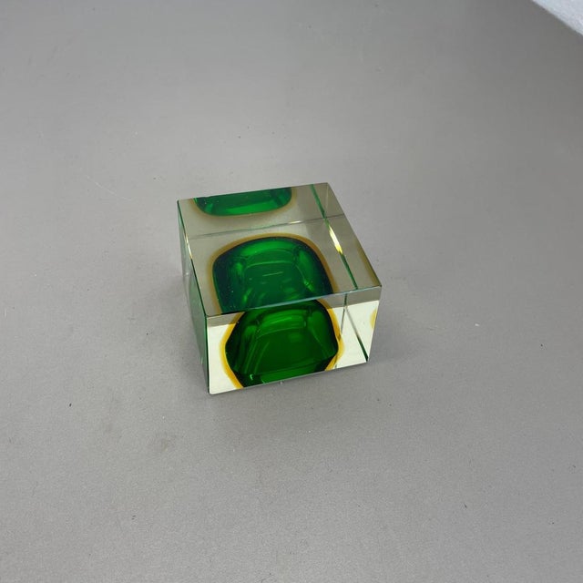 Murano Green Glass Sommerso Block Cube Ashtray from Flavio Poli, Italy, 1970s For Sale - Image 16 of 18