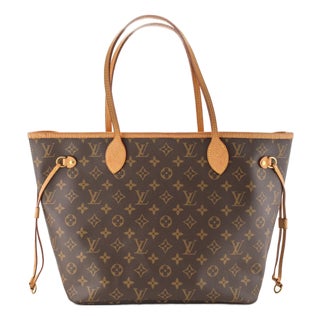 Louis Vuitton Brown Monogram Canvas Leather Neverfull MM Tote Bag For Sale