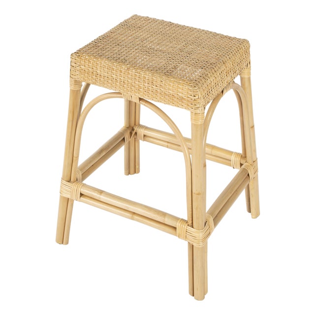 Robias 24.5 in. Seat Height Rectangular Rattan Backless Counter Stool with Footrest, Natural/ Natural Rattan Frame For Sale