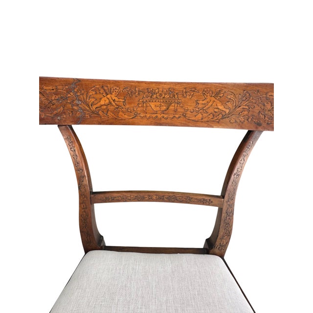 Traditional Rare Pair of Late 18th Century Directoire Penwork and Cherrywood Side Chairs, Circa 1790. For Sale - Image 3 of 12
