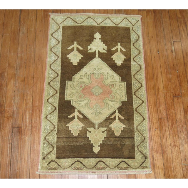 Brown Vintage Turkish Rug For Sale - Image 4 of 6