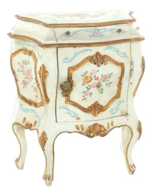 French Rococo Style Louis XIV Hand Painted Bombay Side Stand With Cherubs 20thC