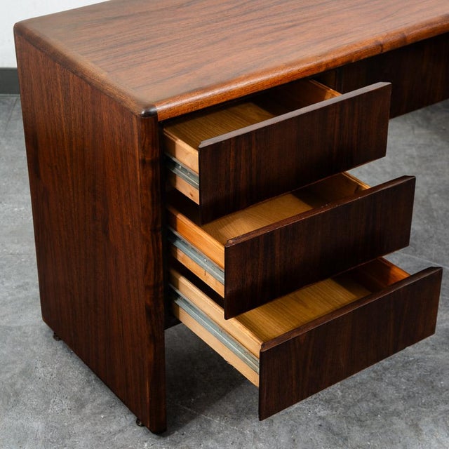 Wood Mid Century Modern Desk Office Credenza Walnut 5 Drawer Wood File Vintage MCM For Sale - Image 7 of 11