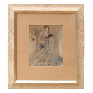 Belgian Art Deco Gouache and Watercolor Painting by Leo Engels, Museum Custom Framed 1930's For Sale