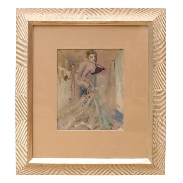 Belgian Art Deco Gouache and Watercolor Painting by Leo Engels, Museum Custom Framed 1930's For Sale
