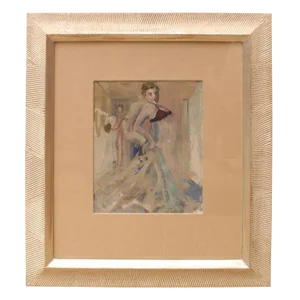 Belgian Art Deco Gouache and Watercolor Painting by Leo Engels, Museum Custom Framed 1930's