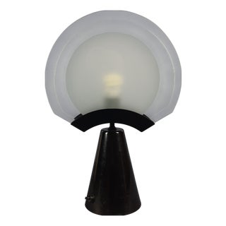 Space Age Satin Glass Table Lamp with Black Conical Base, 1970 For Sale