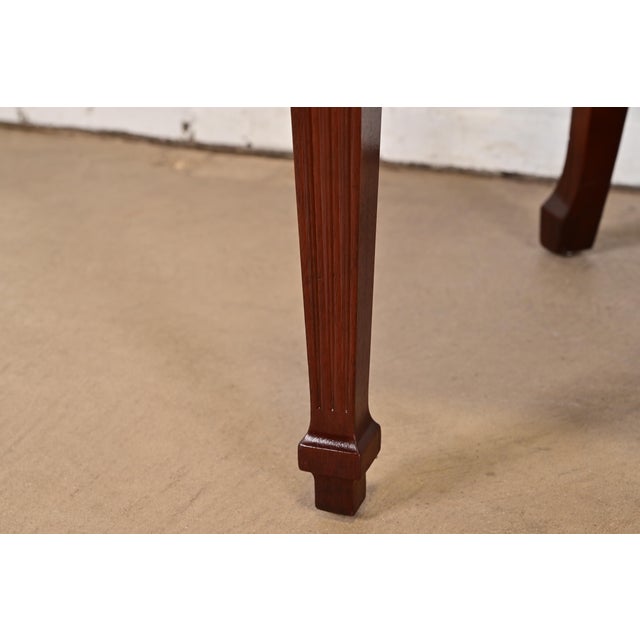 Baker Furniture English Regency Carved Mahogany Upholstered Dining Chairs, Set of Six For Sale - Image 9 of 13