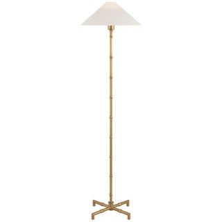 Visual Comfort Signature Grenol Floor Lamp in Hand-Rubbed Antique Brass with Linen Shade For Sale