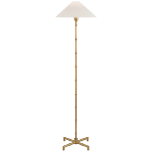Visual Comfort Signature Grenol Floor Lamp in Hand-Rubbed Antique Brass with Linen Shade