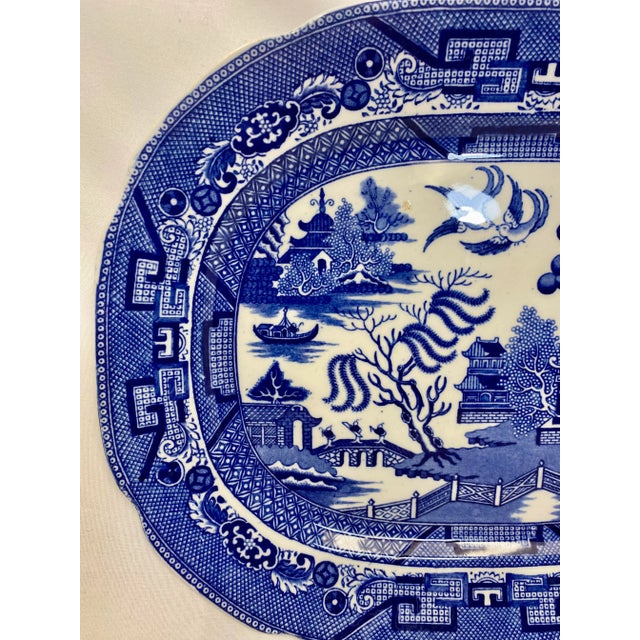 English Antique Allerton’s Ltd Blue Willow Serving Platter Made in England - Circa 1830’s For Sale - Image 3 of 12