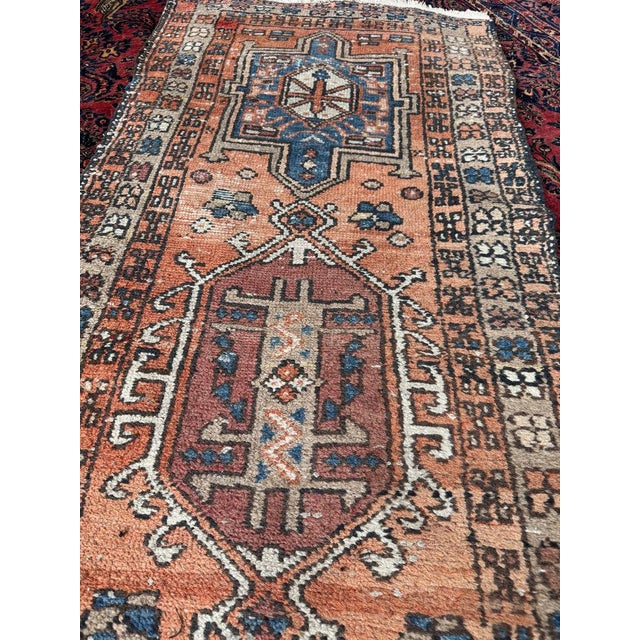 Name: DUSTY CANTALOUP with Blond Camel & Merlot Hues | Tribal Butterflies in the Border Size: ~ 2.10 x 10.6 Age: Antique,...