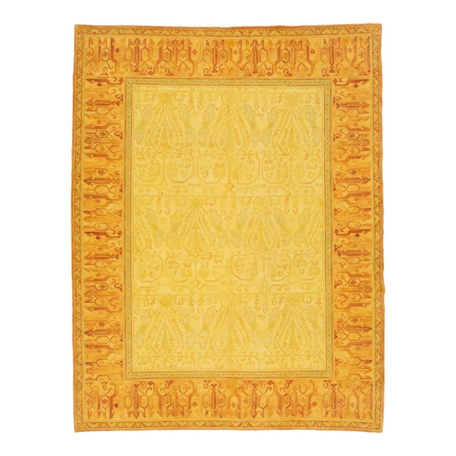 9 X 12 Handmade Modern Tibetan Wool & Silk Rug in Warm Golden With Traditional Deisgn For Sale