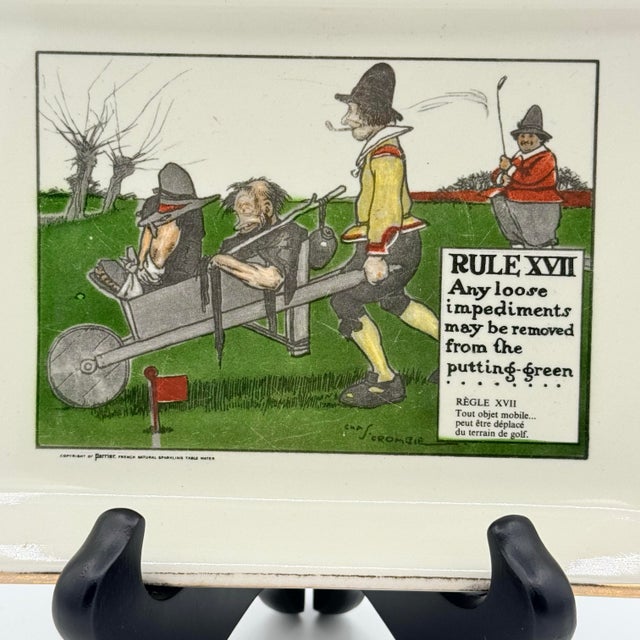 Ceramic 1962 Delano Studios Hand-Colored Charles Crombie Perrier Golf Tray For Sale - Image 7 of 9