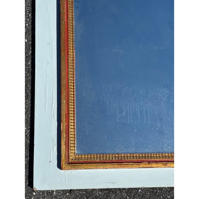 Late 19th C. Trumeau Mirror - Handpainted Classical Details With Gilt Relief and Unusual Colors For Sale - Image 10 of 11