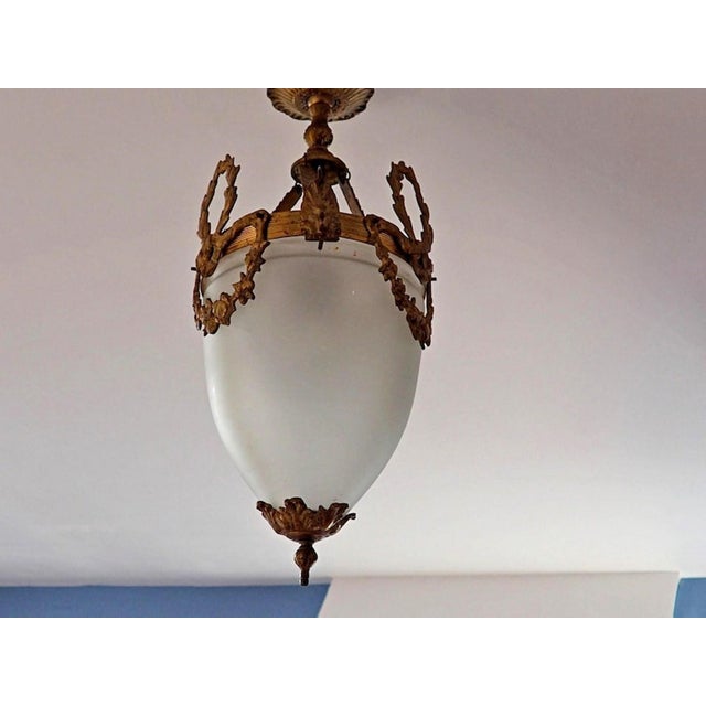 Antique French Louis XVI Style Glass and Bronze Pendant Lamp, 1890s For Sale - Image 4 of 15