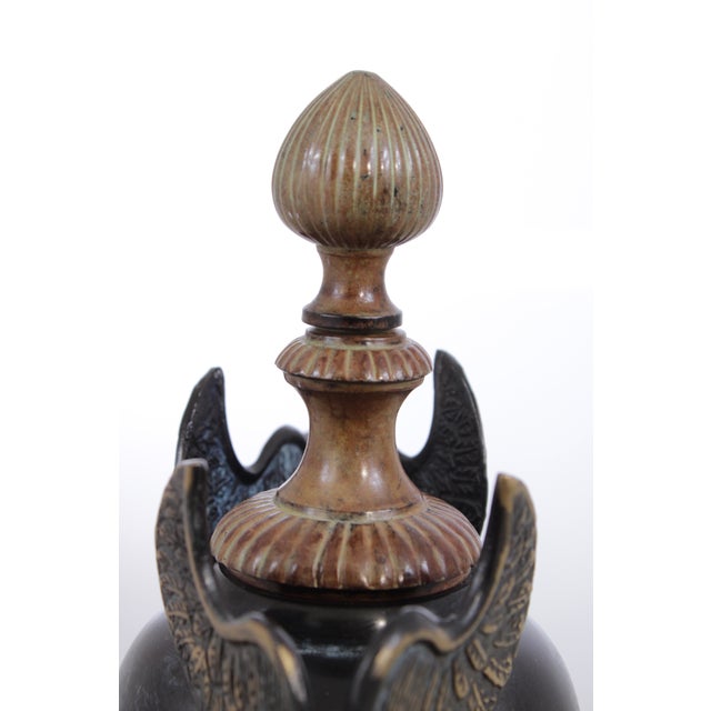 1980s Neoclassical Decorative Bronze Urn With Figural Side Mounts For Sale In Philadelphia - Image 6 of 11