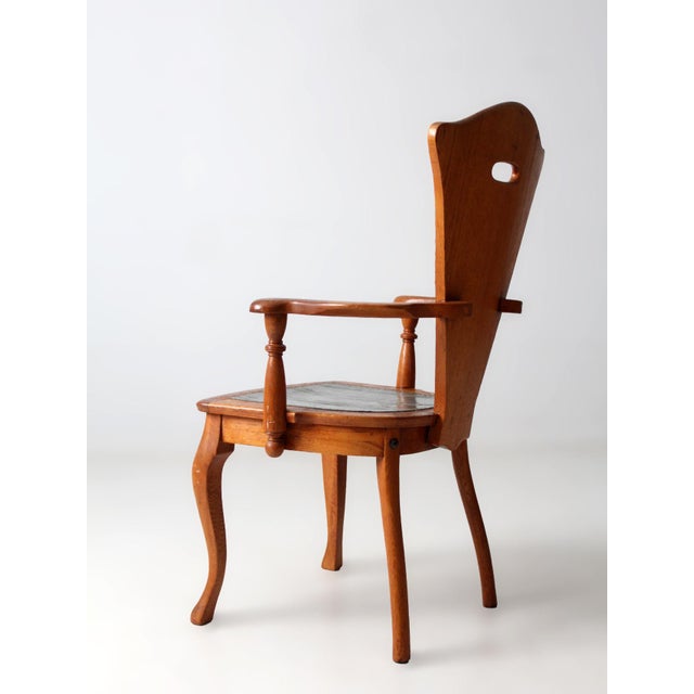 Wood Antique Arts & Crafts Wood Armchair With Metal Seat For Sale - Image 7 of 18